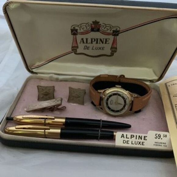 Alpine De Luxe Alpine USA Pencil Perma Matic Pen Geneva Jeweled Swiss Watch - Picture 2 of 14